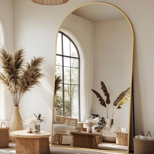 Antok 81" x41” Arched Full Length Mirror with Stand, Floor Mirror, Gold by AntokMirror