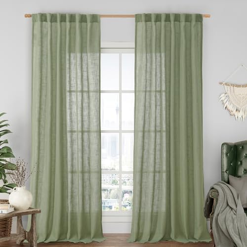 LAMIT Sheer Linen Curtains 96 inches Long 2 Panels Set for Living Room by LAMIT
