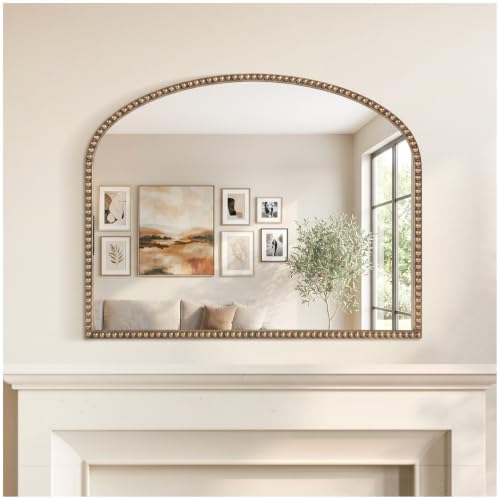 Antique Gold Arched Wall Mirror, 36" x 28" Beaded Mirror by Wemily