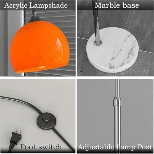Orange Arc Floor Lamps for Living Room,Mid Century Modern,Marble Base - Image 5