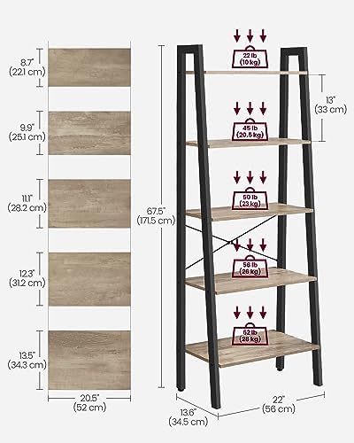 VASAGLE Ladder Shelf, Bookcase Book Shelf, Storage Shelves, 5-Tier, 22In - Image 3