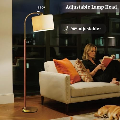 66” Walnut Gold Floor Lamp for Living Room, 1200 Lumens 3-Level Brightness Arc Floor Lamp for Bedroom, Wood Vintage Mid Century Modern Standing Lamp, Adjustable Lampshade, LED Bulb Included - Image 5