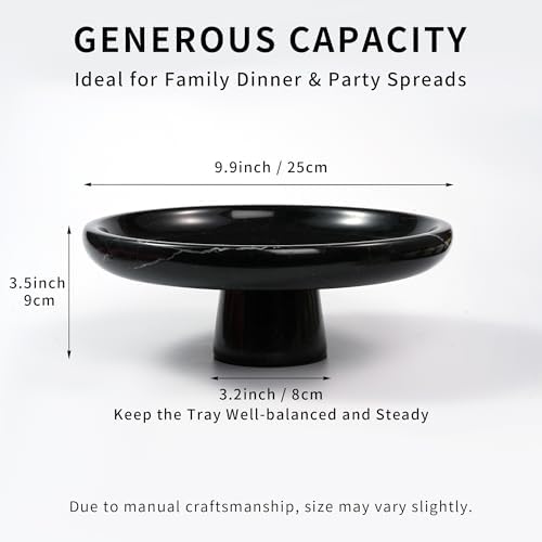 Marble Fruit Bowl for Kitchen - 9.9" Black Decorative Stone Pedestal Bowls for Home Decor, Footed Fruits Holder For Dining Table Counter Organization - Image 3