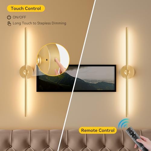 Battery Operated Wall Sconces Set of 2, Remote Control, 8000mAh, Gold - Image 6