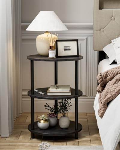 XBurmo Small Round End Table - 3 Tier Design Accent Table, Narrow Side or Bedside Stand, Industrial Vintage Nightstand for Bedroom, Living Room, or Small Spaces, Set of 2, Charcoal Wenge - Image 7