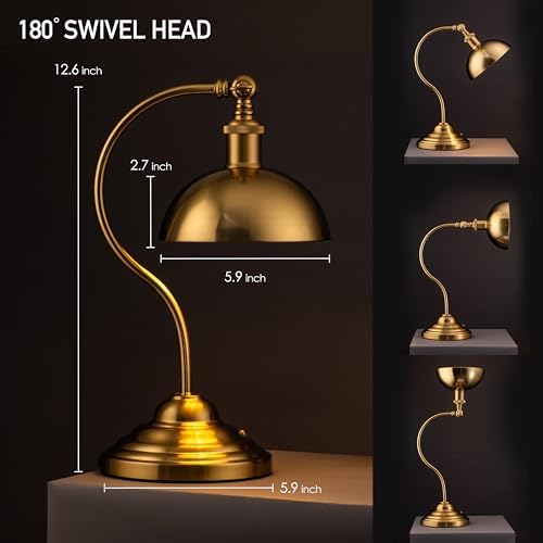 O'Bright Bankers - Cordless LED Table Lamp, Battery-Operated, Rechargeable, 3-Level Dimming, Universal USB-C Charging, 180° Swivel Head, Luxury Metal Shade, Antique Brass - Image 4