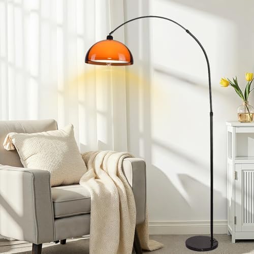 Arc Floor Lamp for Living Rooms Orange Mushroom Two-Layered 70" Modern Floor Lamp with Marble Base Arch Standing Lamp for Living Rooms, Home Offices, Dining Rooms, Bedrooms,Acrylic Lampshade by AMARTIZ