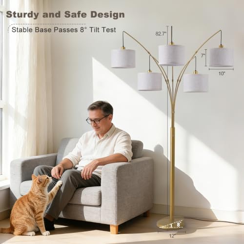 Gold Floor Lamps for Living Room, 4000LM Super Bright Arc Floor Lamp with Remote Control, Large Tall Floor Lamps with Stepless Dimmable, 80" Mid Century Tree Floor Lamp for Bedroom, Office - Image 7