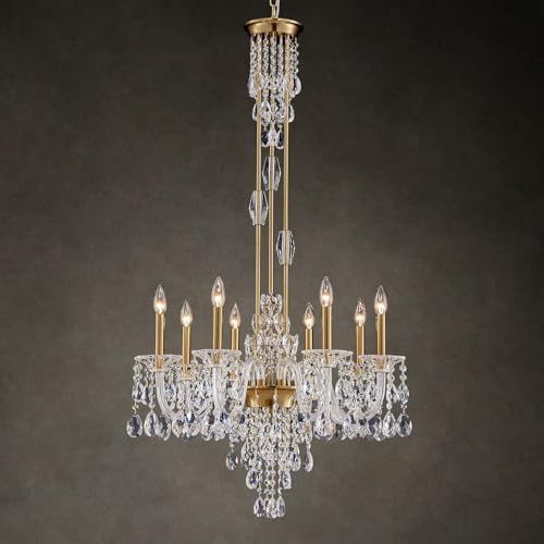 8-Light Maria Theresa Crystal Candle Chandelier, Brass Gold Chandelier for Dining Room, Entryway & Living Room, Adjustable Height, E12 Base - Image 5