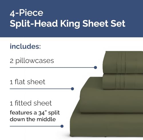 Flex Top Split Head King 4 Piece Sheet Set - Soft & Breathable - Sage Green - Image 2