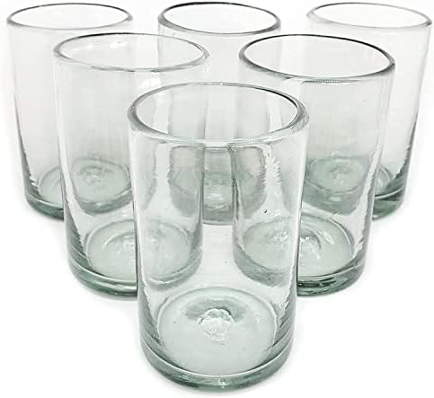 Clear 14 oz Drinking Glasses (Set of 6) | Hand Blown Mexican Glassware | Recycled Glass Drinking Glasses for Water, Juice, Margarita, Cocktails & Whiskey, Lead-Free Toxin Free by MexHandcraft