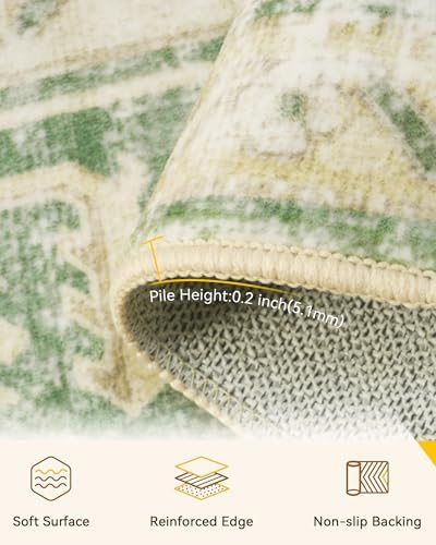 RELEANY Washable Area Rug, 5'x7', Green/Yellow - Image 5
