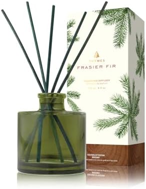 Thymes Frasier Fir Reed Diffuser Set – Includes Reeds, Fragrance Oil, and Frosted Glass Bottle – Fragrance Oil Diffuser – Room Fresheners – Luxury Home Decor – Green (Heritage, 4 fl oz) by Thymes