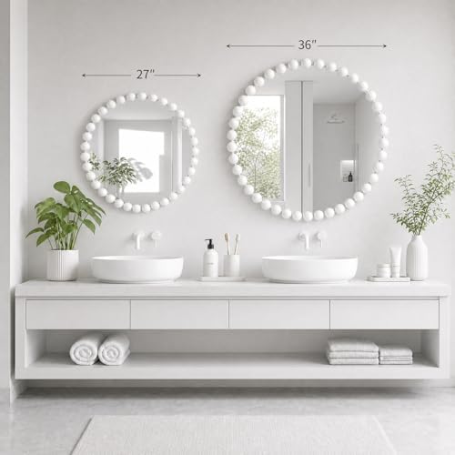 Madison Park 36 inch White Round Mirror, Round Mirrors for Wall Decor, Metal Frame Circle Mirrors for Bathroom, Living Room, Circle Wall Metal Art Mirror - Image 2