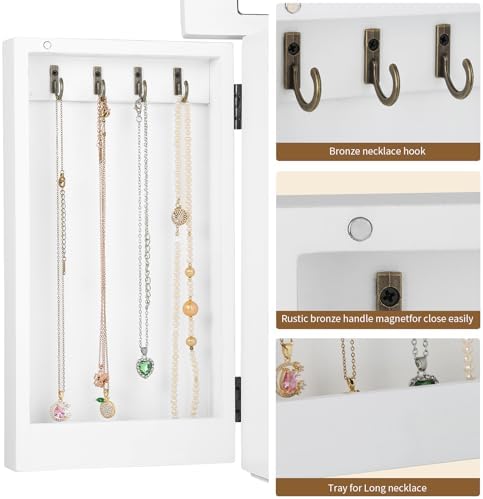 Meangood Jewelry Box Jewelry Organizer, 5-Layer Wooden Jewelry Organizers and Storage Boxes for Women Girls, Ring Earring Bracelet Necklace Holder Organizer with Mirror & Drawers (White) - Image 4