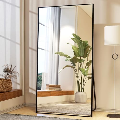 Easly 34"x76" Full Length Mirror with Stand, Large Rectangular Floor Mirror for Bedroom, Living Room or Closet, Wall-Mounted or Freestanding, Black Aluminum Alloy Frame - Image 3