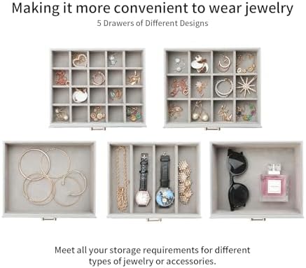 Large Jewelry Box, Jewelry Boxes for Women Large Jewelry Organizers and Storage, Jewelry Organizer for Rings Earrings Necklaces Glasses Bracelets Watches, Grey - Image 4