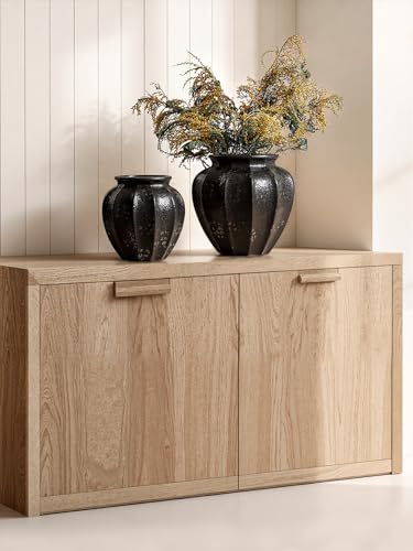 LE TAUCI Black Ceramic Vase, 9-Inch Textured Flower Vase - Image 7