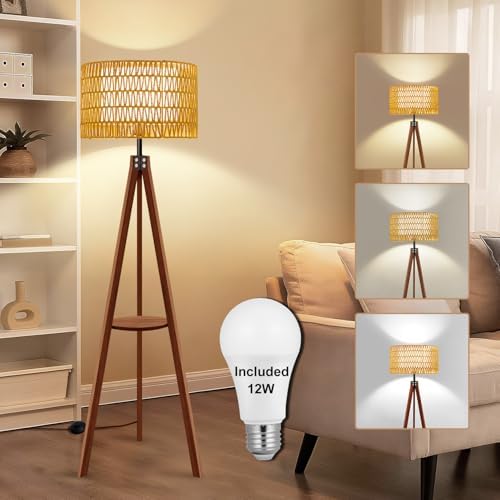 Vinaco Boho Tripod Floor Lamp with Shelf, 3 Color Temperatures 60 inch by LightingMadeSimple