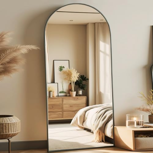 Prywot Arched Full Length Mirror, 70"x26" Free Standing Floor Mirror, Black - Image 3