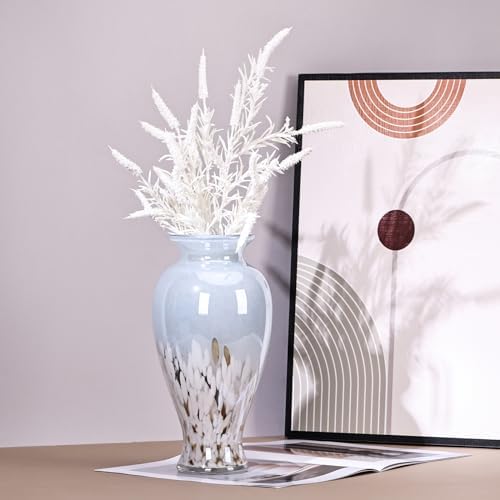 11.8" Tall Blue and White Glass Vase Beautiful Hand Blown Glass Vase Modern Art Home Decor, Wide Mouth Colorful Vases for Mantle Dining Table Centerpiece, Entryway Living Room Wedding Decoration - Image 5