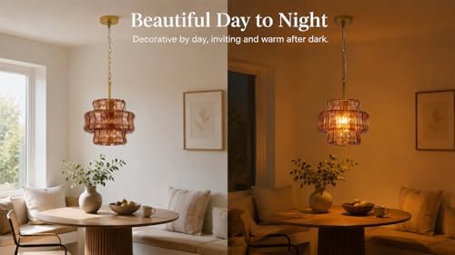 3-Tier 12 Inch Amber Crystal Glass Chandeliers, Modern Gold Luxury Round 1 Lights Hanging Pendant Light Fixture, for Dining Living Room, Bedroom, Foyer, Entryway(Included E26 Bulbs) - Image 5