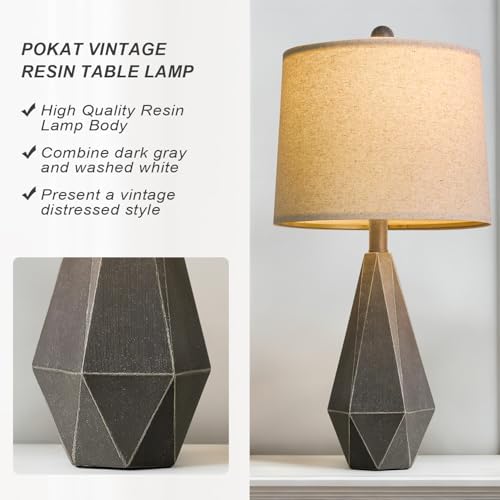 PoKat 23'' Table Lamps Set of 2 for Living Room Bedroom, Farmhouse Bedside Lamps, Resin Vintage Lamps for Night Stands, Office Sideboard Guest Room Hallway (Deep Gray) - Image 2