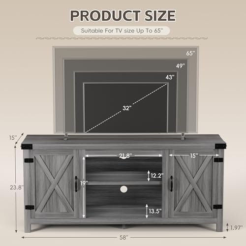 YESHOMY Modern Farmhouse TV Stand with Barn Doors for 65 Inch TV,Light Grey - Image 6