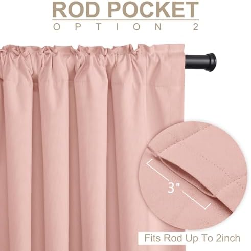 Blush Pink Total Blackout Curtains for Bedroom 63 Inch Long - Image 6
