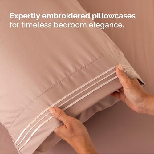 Queen Size 4 Piece Sheet Set - Comfy Breathable & Cooling Sheets - Mauve - Image 6