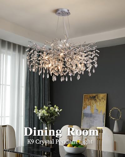 Modern Tree Branch Crystal Chandelier Luxury Silver Crystal Pendant Lighting 30" Contemporary 10-Light Chandeliers for Dining Room Kitchen Bedroom Living Room - Image 4