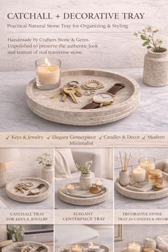 Crafters Stone Decorative Bowl Round Catchall Tray – Handmade Natural Stone Bowl (10”) – Storage Bowl/Decorative Bowl Modern Tray for Entryway Keys, Jewelry, Vanity, Coffee Table Decor (Beigge) - Image 6