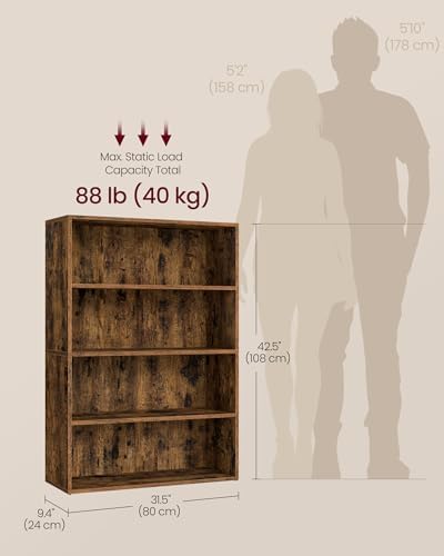 VASAGLE 4-Tier Bookshelf, Storage Organizer, 31.5 x 9.4 x 42.5 Inches - Image 3
