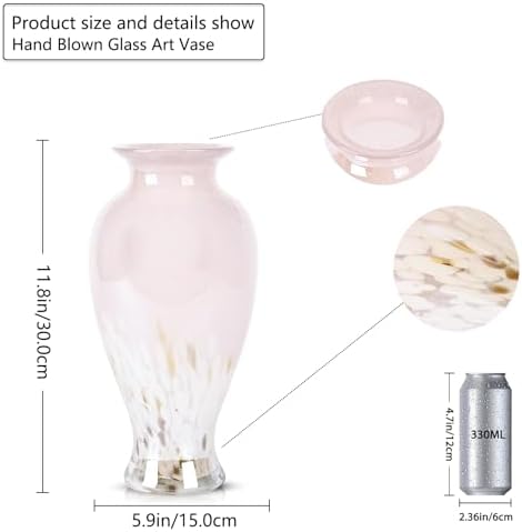 11.8" Tall Pink Glass Vase Beautiful Hand Blown Glass Vase Modern Art Home Decor, Wide Mouth Colorful Vases for Mantle Dining Table Centerpiece, Entryway Living Room Wedding Decoration - Image 7