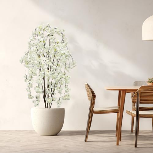 Artificial White Cherry Blossom Tree, 5Ft Tall Indoor Faux Plant with Cascading Branches, Potted Decorative Tree for Home, Office, Living Room, Patio - Image 7