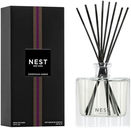 NEST New York Reed Diffuser, Moroccan Amber - 5.9 fl oz - Fragrance for Up to 90 Days - Reusable, Refillable Glass Holder - Includes 8 All-Natural Reed Sticks - Flame Free by Unknown