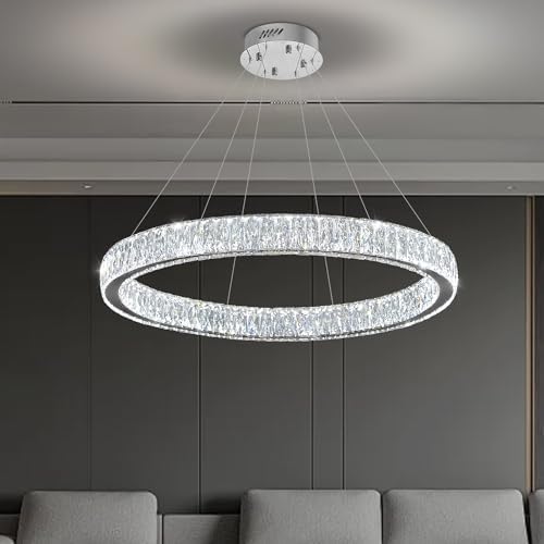 Modern LED Dimmable Crystal Chandelier 31.5" Ring Pendant Light Adjustable Round Chrome Crystal Chandelier Light Fixtures for Dining Room Living Room - Image 3
