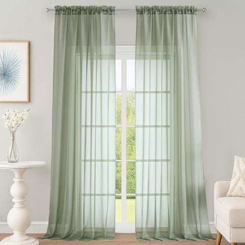 OWENIE Sage Green Sheer Curtains 108 Inch 2 Panels for Living Room 59" Wide by OWENIE