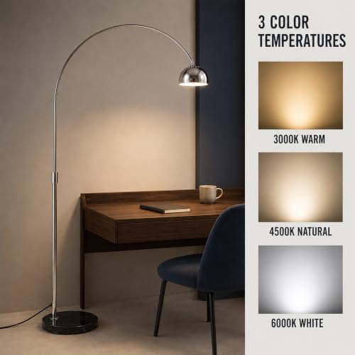 Chrome Arc Floor Lamp with Marble Base, Adjustable Height 59-70.8 in - Image 6