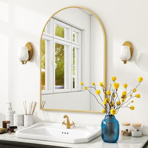 VooBang Arched Wall Mirror, 24 x 36 inch Arch Bathroom Mirror Gold - Image 6
