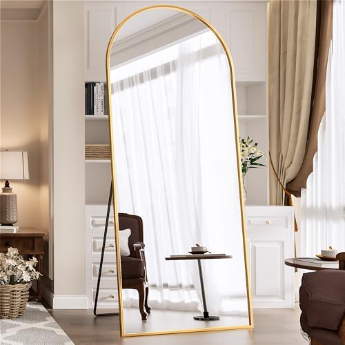 Antok 71" x28” Arched Full Length Mirror with Stand, Floor Mirror, Gold - Image 3