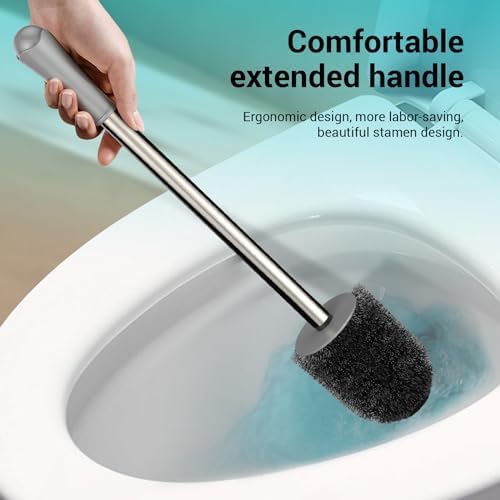 Toilet Brush and Holder Set, 2 Pack with Stainless Steel Handle Toilet Bowl Brush, Compact Toilet Scrubber Brush for Deep Cleaning Bathroom Restroom, Easy to Assemble-Grey - Image 5