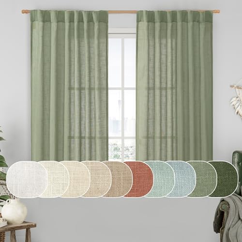 LAMIT Semi Sheer Linen Curtains 45 Inches Long 2 Panels for Small Window by LAMIT