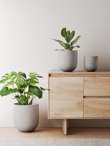 LE TAUCI 6, 8 & 10 Inch Ceramic Planter Set for Indoor Plants, Neutral Gray - Image 2
