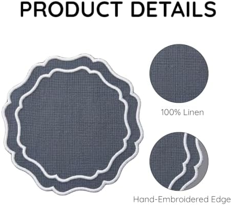 Linen Coasters for Drinks, Set of 6, 4.5 inch, Charcoal - Image 4