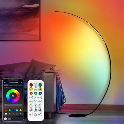 RGB Floor Lamp 68.9" Million Colors Changing Arc Floor Lamps with Remote & APP, 3 Temperatures LED Dimmable, DIY Mode, Dynamic Scene, Tall Standing Lamps for Living Room Bedroom Gaming Rooms（RGB） by POWROL