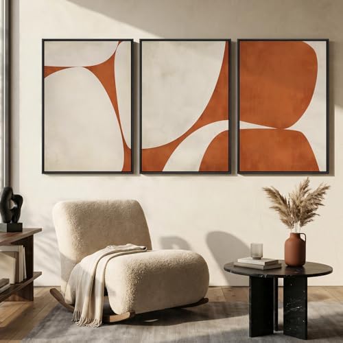 Large Framed Beige Orange Abstract Wall Art for Living Room, 3 Piece 24x36 - Image 5