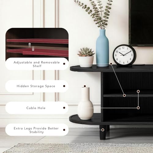 MXV 80" Mid-Century Modern TV Stand with Sliding Doors, TV Consoles with Power Outlet, Fluted Entertainment Center with Adjustable Shelves, for Living Room - Image 4