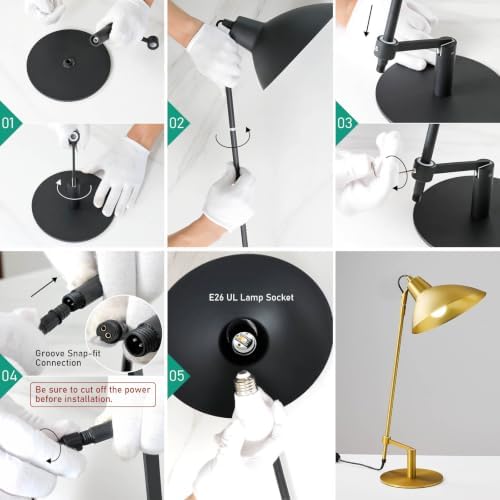 Desk Lamp Modern Industrial 100% Metal Adjustable Table Lamp 24", Natural Light (4000K) with Dimmer, Ideal for Office Bedroom Study Room Living Room Nightstand Bedside Lamps Brass - Image 6