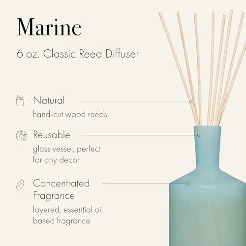 LAFCO New York Classic Reed Diffuser, Marine - 6 oz - Up to 3 Months Fragrance Life - Reusable Glass Vessel - Natural Wood Reeds - Made in the USA - Image 2